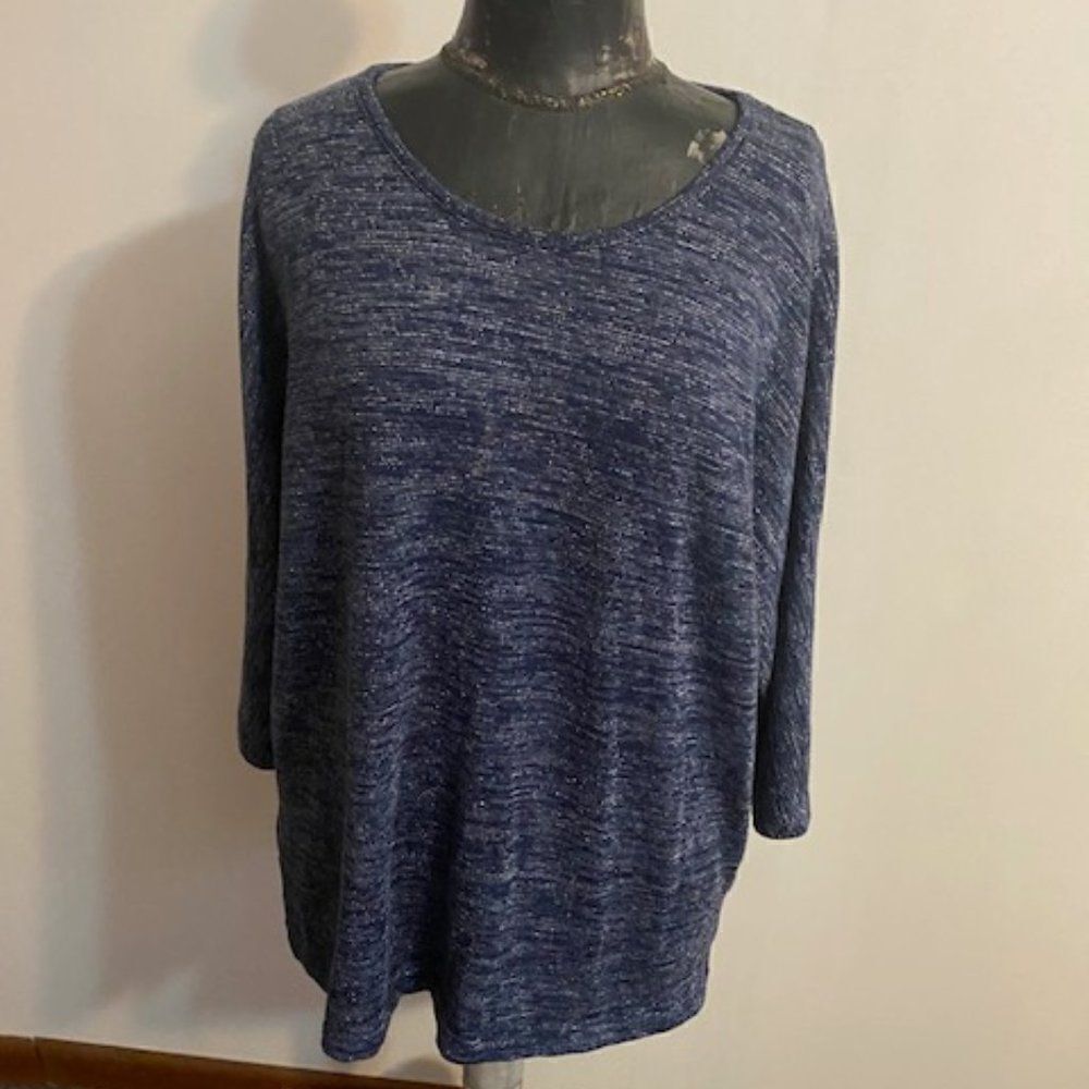 C. D. Daniels Blue Lurex scoop neck sweater tunic, size 1X